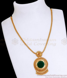 Stylish Gold Plated Necklace Big Single Green Palakka Stone Collections NCKN3166 Stylish Gold Plated Necklace Big Single Green Palakka Stone Collections NCKN3166