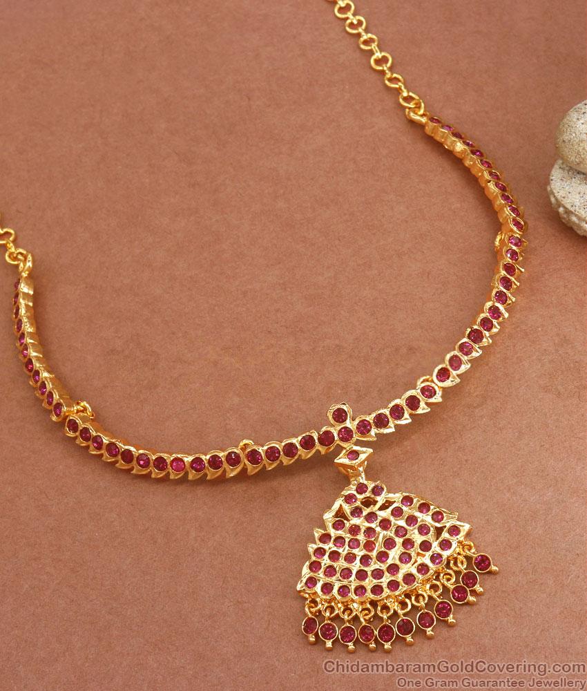 Full Ruby Stone Impon Attigai Bridal Necklace Designs NCKN3170