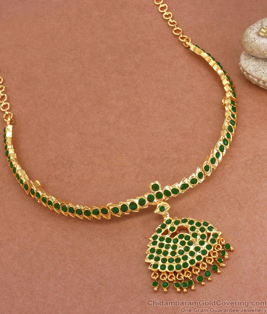 Latest Bridal Impon Attigai Emerald Stone Necklace Designs NCKN3171