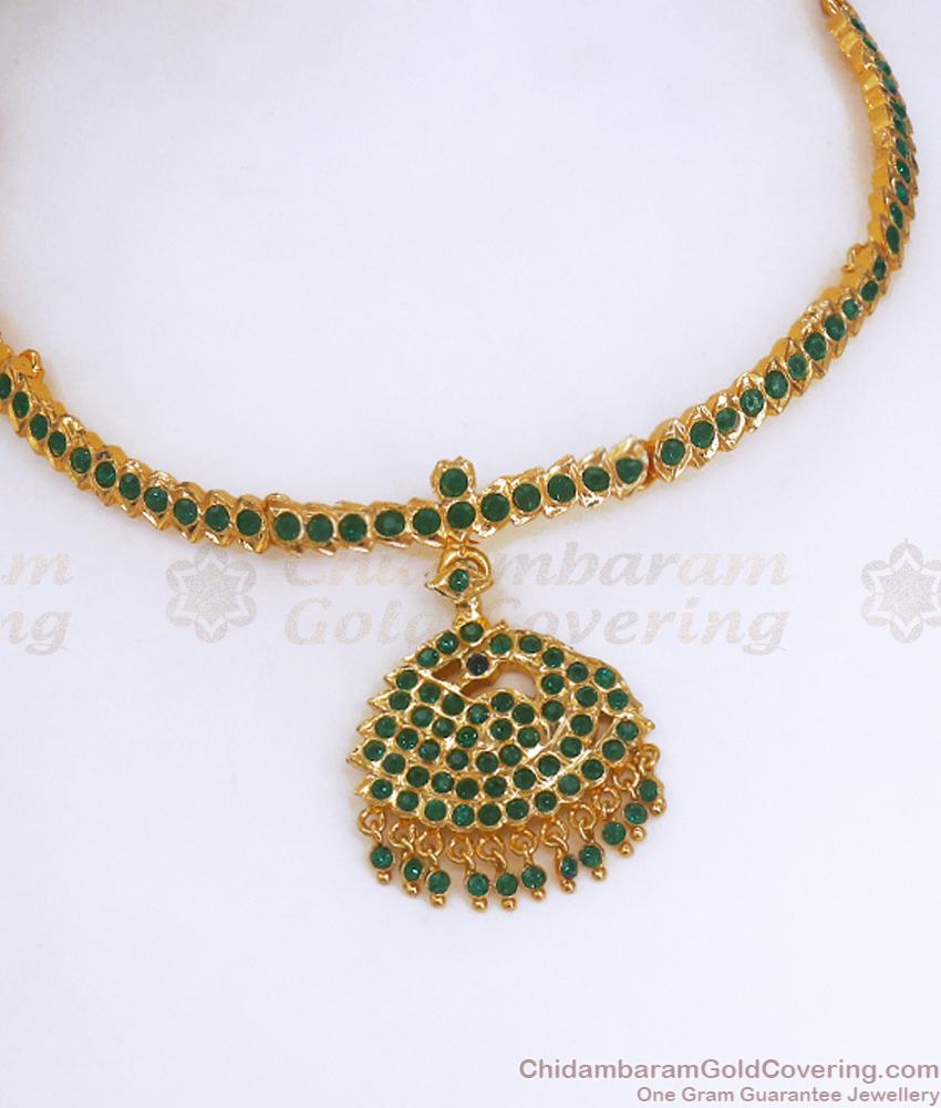 Latest Bridal Impon Attigai Emerald Stone Necklace Designs NCKN3171