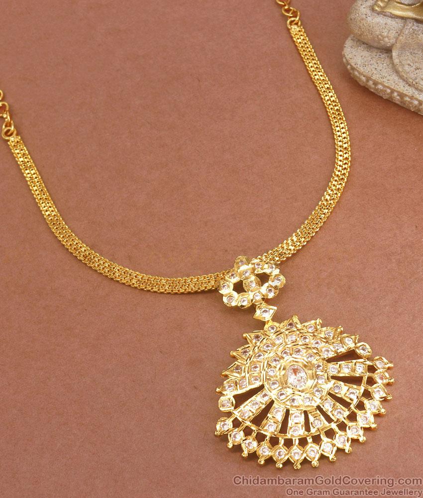 Premium Impon Gold Necklace With White Gati Stone Designs NCKN3172
