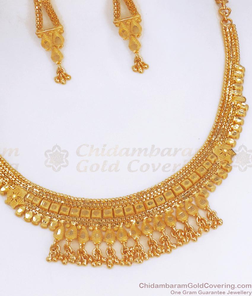 Short 2 Gram Gold Necklace Earrings Mango Pattern NCKN3184