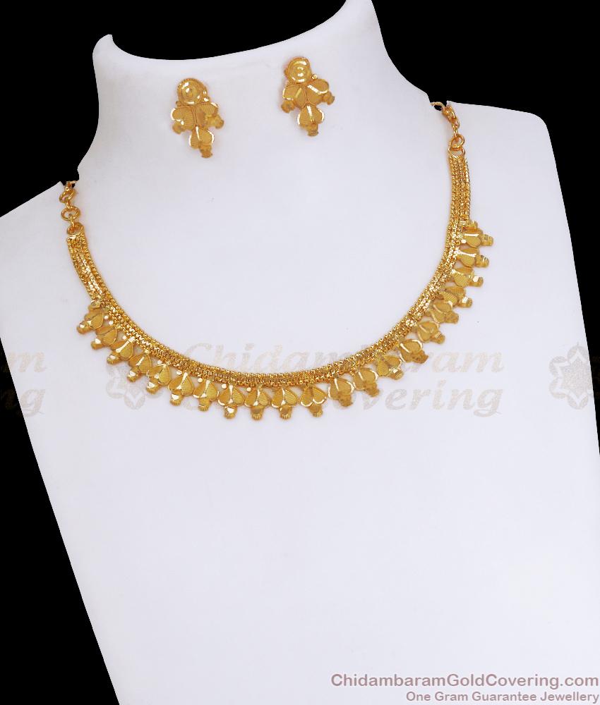 Pure Gold Tone Choker Necklace Earrings Combo Set Heart Designs NCKN3187