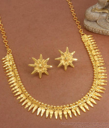 Mullaipoo Two Gram Kerala Gold Necklace Earrings Combo Bridal Set NCKN3188 Mullaipoo Two Gram Kerala Gold Necklace Earrings Combo Bridal Set NCKN3188