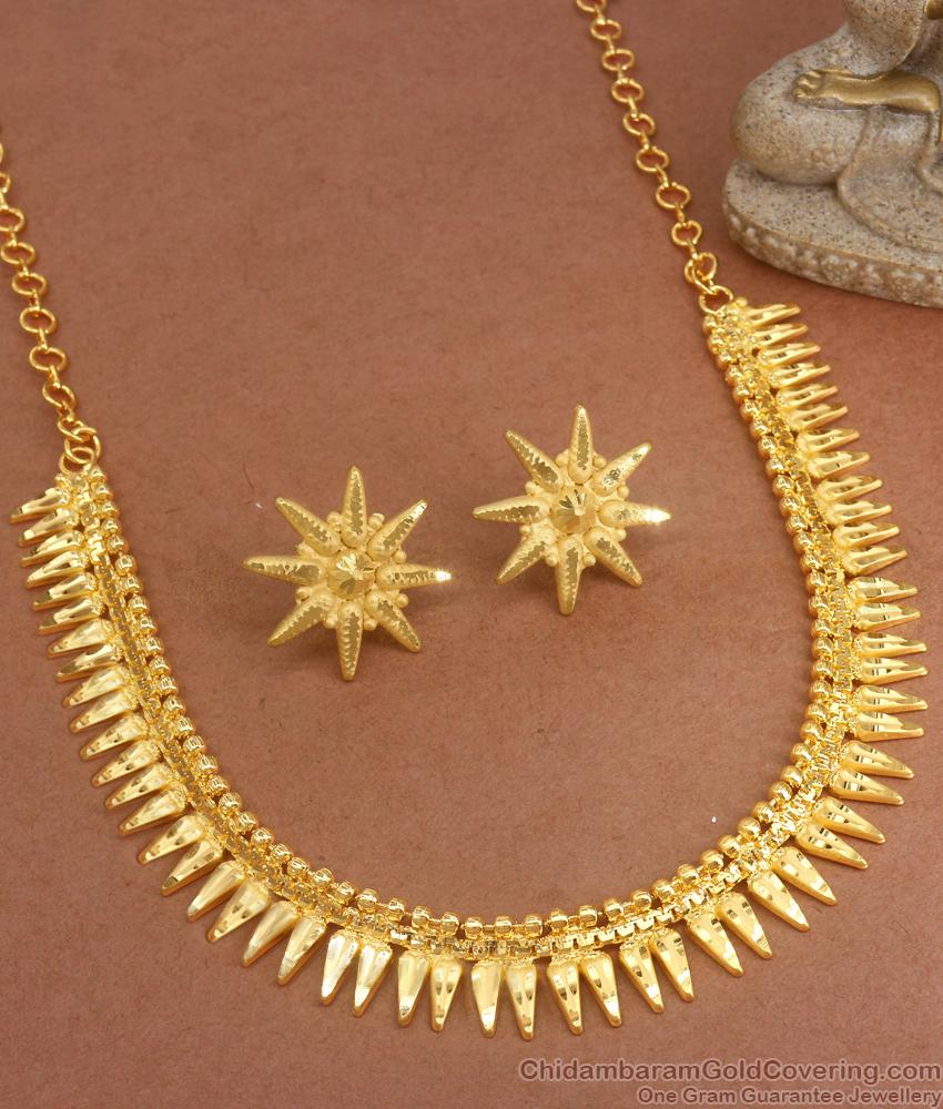 Mullaipoo Two Gram Kerala Gold Necklace Earrings Combo Bridal Set NCKN3188