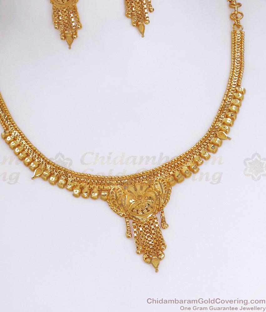 Real 2 Gram Gold Necklace Calcutta Pattern Bridal Jewelry NCKN3191