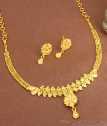 Pure Forming Gold Necklace Floral Design With Pin Type Earrings NCKN3192 Pure Forming Gold Necklace Floral Design With Pin Type Earrings NCKN3192