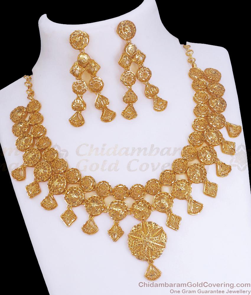 Arabic Birdal 2 Gram Gold Necklace With Dangler Earrings NCKN3197