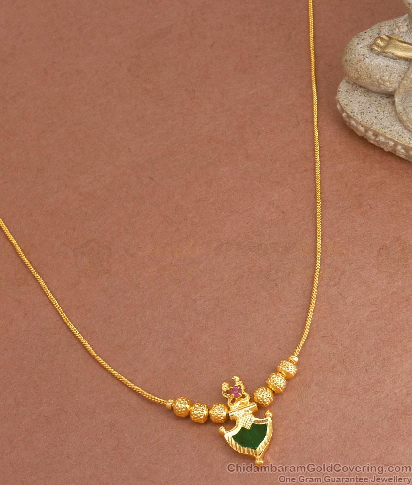 Latest 1 Gram Gold Necklace Green Palakka Stone Collections NCKN3199
