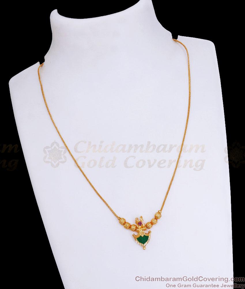 Latest 1 Gram Gold Necklace Green Palakka Stone Collections NCKN3199