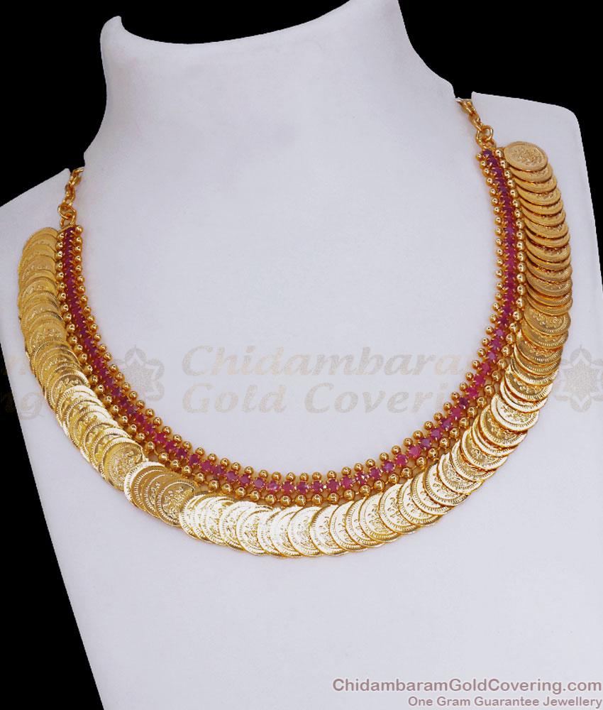 Ruby Stone God Imitation Necklace Lakshmi Coin Short Necklace Designs NCKN3206