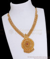 Womens Bridal Gold Dollar Necklace Single Ruby Stone Design NCKN3207