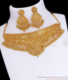 Luxurious Bridal Gold Choker Necklace Earring Combo Forming Jewelry NCKN3211 Luxurious Bridal Gold Choker Necklace Earring Combo Forming Jewelry NCKN3211