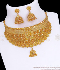 Indian Bridal 2 Gram Gold Choker Necklace Earring Combo NCKN3212 Indian Bridal 2 Gram Gold Choker Necklace Earring Combo NCKN3212