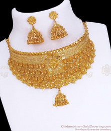 Indian Bridal 2 Gram Gold Choker Necklace Earring Combo NCKN3212