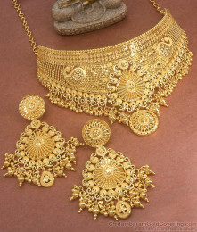 Grand Full Neck 2 Gram Gold Choker Necklace Set Premium Jewelry NCKN3214