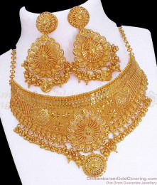 Grand Full Neck 2 Gram Gold Choker Necklace Set Premium Jewelry NCKN3214 Grand Full Neck 2 Gram Gold Choker Necklace Set Premium Jewelry NCKN3214
