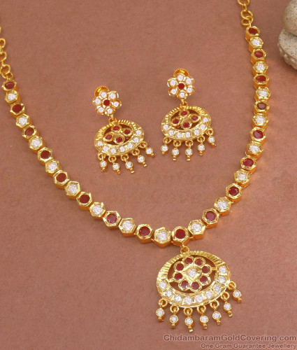 Premium Panchaloha Impon Jewelry Set With Earrings NCKN3226