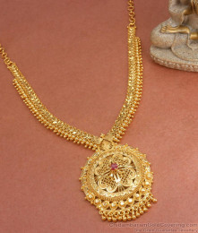 Latest One Gram Gold Necklace Single Ruby Stone Kerala Design NCKN3256