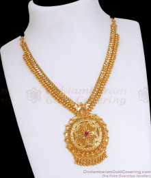 Latest One Gram Gold Necklace Single Ruby Stone Kerala Design NCKN3256