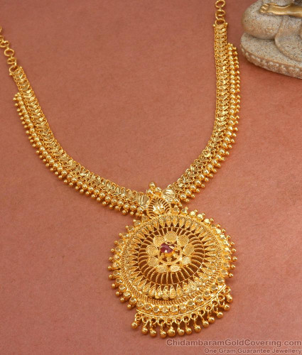 24K Gold Plated Necklace Ruby Stone Design Bridal Collection NCKN3258