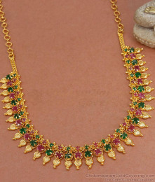 Multi Stone Mullai Gold Necklace With Heart Charms NCKN3346