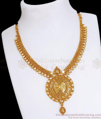 Elegant Gold Plated Necklace With Big Pendant NCKN3378