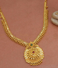 Ruby Green Stone Leaf Pendant Gold Chain Type Necklace NCKN3386