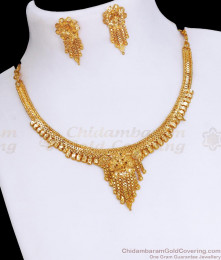 Simple Look 1 Gram Gold Short Necklace And Earring Set NCKN3396 Simple Look 1 Gram Gold Short Necklace And Earring Set NCKN3396