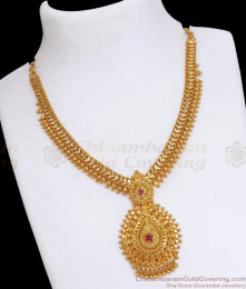 High Quality Heart Chain Kerala Wedding Gold Necklace With Ruby Stone NCKN3398 High Quality Heart Chain Kerala Wedding Gold Necklace With Ruby Stone NCKN3398