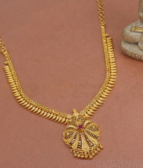 Single Ruby Stone Mullaipoo Necklace Kerala Gold Bridal Jewelry NCKN3407