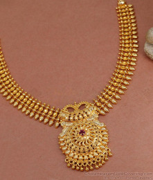 South Indian Gold Imitation Necklace Single Ruby Stone Design NCKN3425