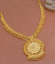 Single White Stone Kerala Bridal Gold Necklace Online NCKN3446