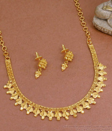 Close Neck Two Gram Gold Necklace Heart Shaped Design With Earring NCKN3454