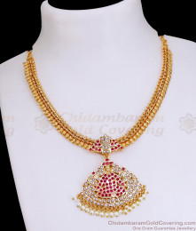 Heavy Gajalakshmi Impon Pendant Gold Mango Necklace Attigai Design NCKN3562 Heavy Gajalakshmi Impon Pendant Gold Mango Necklace Attigai Design NCKN3562