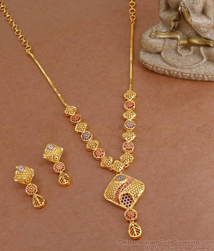 New Wedding Design Gram Gold Necklace Set Enamel Pattern NCKN3618