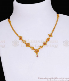Simple Design Gold Plated Necklace With Ruby Stone Charms NCKN3646 Simple Design Gold Plated Necklace With Ruby Stone Charms NCKN3646