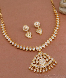 Full White Stone Gold  Close Neck Attigai Set 5 Metal Jewelry NCKN3662 Full White Stone Gold  Close Neck Attigai Set 5 Metal Jewelry NCKN3662