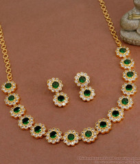 Sparkling Green Gemstone Floral Design Gold Plated Necklace NCKN3667 
