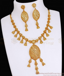 Pure Gold Tone Turkish Necklace Set Forming Bridal Jewelry NCKN3669