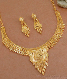 Two Gram Gold Necklace Set Calcutta Pattern For Brides NCKN3671
