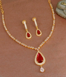 Sparkling Big Ruby Gemstone Gold Plated Necklace Design NCKN3677