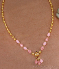 Vintage Baby Pink Stone Golden Beads Necklace Shop Online NCKN3681