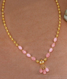 Vintage Baby Pink Stone Golden Beads Necklace Shop Online NCKN3681
