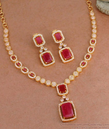 New Model White Zircon Stone Necklace With Big Ruby Stone Earring NCKN3704