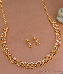 Small Heart Charms Gold Imitation Necklace Set Ruby Green Stone Design NCKN3705