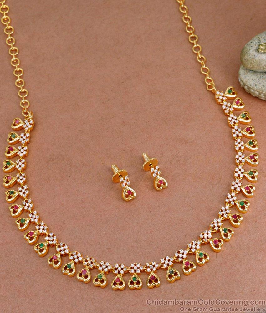 Small Heart Charms Gold Imitation Necklace Set Ruby Green Stone Design NCKN3705 Small Heart Charms Gold Imitation Necklace Set Ruby Green Stone Design NCKN3705