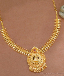 Pure Gold Tone Lakshmi Pendant Mullai Arumbu Necklace Design NCKN3714