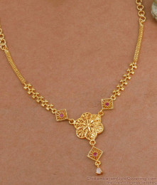Light Weight Gold Imitation Ruby Necklace Designs For College Girls NCKN3716