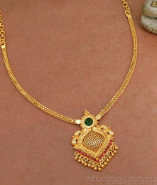 South Indian 1 Gram Gold Necklace Green Palakka Stone Design NCKN3735